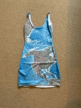 Blackmilk Light Blue world map dress size S